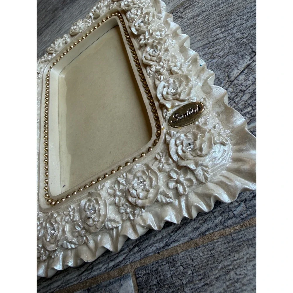 Santini Picture Frame Roses Floral Rhinestone Beaded wedding Ornate Photo Holder